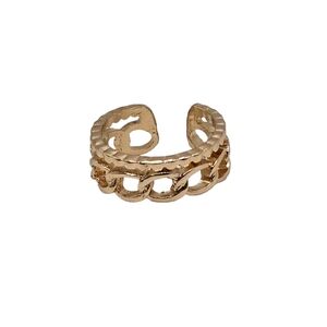Gold-Toned Chain Link Cuff Ring (Size 6.5, Adjustable)